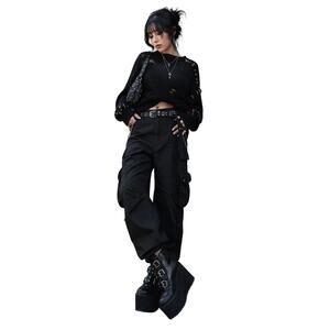 Demonia Swing-105 Black Platform Wedge Ankle Boots Women's Size 8 Goth Punk